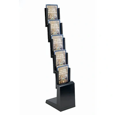 Afbeelding van DISPLAY SALES Vouwbare brochurehouder zwart 5 x DIN A4 zwarte stalen plaat staande flyerdeur in staand formaat opvouwbare standaard (zwart, A4) incl. draagtas