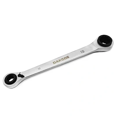 Afbeelding van DAKCOS 4 in 1 ratelsleutel 10x13 17x19mm dubbele ratelringsleutel CR V met mat chroom afwerking