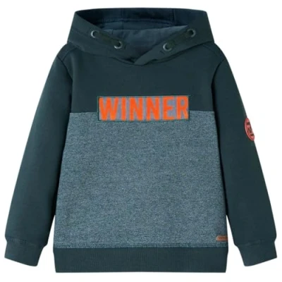 Afbeelding van Kindertrui met capuchon winner print 92 donkergroen