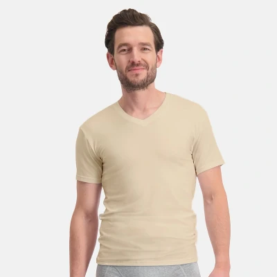 Afbeelding van Comfortabel &amp; Zijdezacht Bamboo Basics T Shirts Velo V hals (2 pack) Khaki S