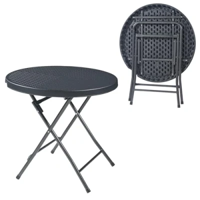 Afbeelding van Klaptafel Mark tuintafel Ø80x74 cm rond rotan look zwart [en.casa]