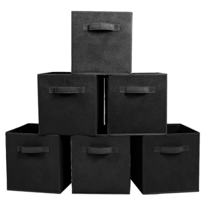 Afbeelding van PowerKing Stoffen opbergbox organizer, 6 stuks, opvouwbare opbergkubus, opbergdoos in kubusvorm, zwart
