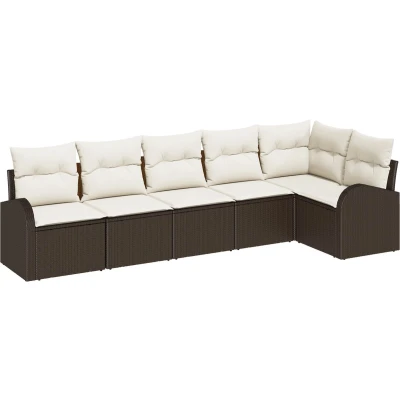 Afbeelding van vidaXL 6 delig Tuin Sofa Set met Kussens Bruin Poly Rattan