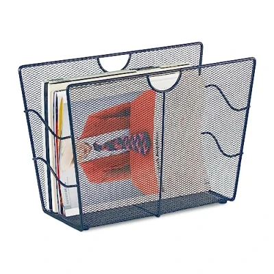 Afbeelding van Relaxdays lectuurbak, moderne krantenbak, staand, mesh design, HxBxD: 27 x 39,5 17 cm, lectuurmand metaal, antraciet