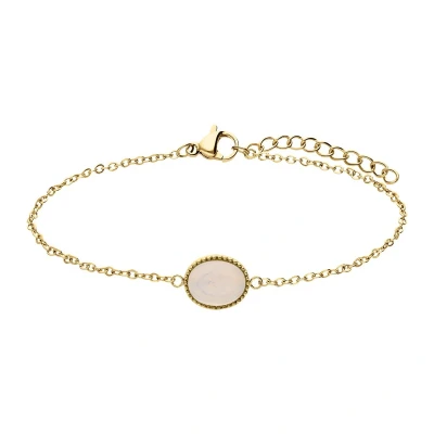 Afbeelding van Lucardi Dames Stalen goldplated Armband met opaal Staal Goudkleurig 19 cm