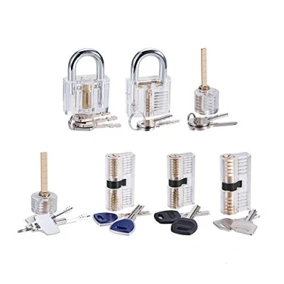 Afbeelding van Loboo Idea 7 delige oefenslotenset voor beginnende en professionele slotenmakers, pack transparante hangslot training gereedschapsset, lockpicking toolkit