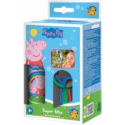 Afbeelding van PUSTEFIX 420816455 Super Mix zeepbellen Peppa Pig Design Inclusief 3 Mini Bubbelringen: cirkel, hart en ster Maximaal bellenblaasplezier met