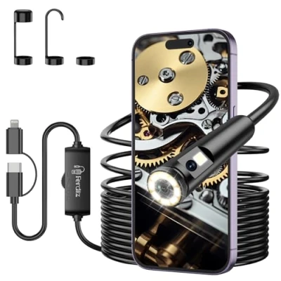 Afbeelding van Ferdiiz Endoscoopcamera met dubbele lens, 1920p HD, buiscamera 8 + 1 led, waterdichte IP67 inspectiecamera, geen wifi nodig, kanaalcamera voor Android en iOS, tablet, 5 m