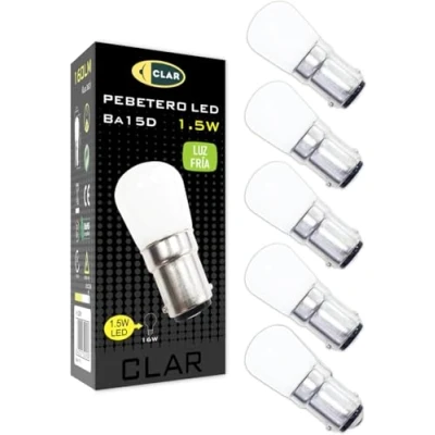 Afbeelding van CLAR Powerful LED Bulbs, Sewing Machine Bulb, Extractor Hood Refrigerator Cold Light Salt Lamp BA15D Base 1.5W 230V 6000ºK (Pack 5)
