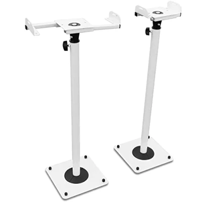 Afbeelding van 2 x witte luidsprekerstatieven metalen telescopisch in hoogte verstelbaar Model: BS16W