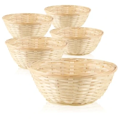 Afbeelding van 5x mand van raffia in natuurlijke kleur ter decoratie paasdecoratie paasnest voor paaseieren, broodjes, snacks en sleutels (05 stuks lichtbruin)