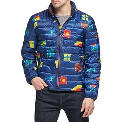 Afbeelding van Tommy Hilfiger Ultra Loft Lichtgewicht opbergbare bufferjas (standaard en groot hoog) alternatieve donsjas, koningsblauw blok, M