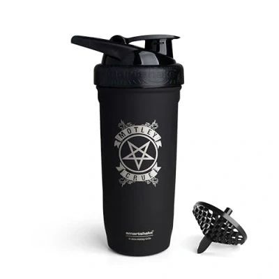 Afbeelding van Smartshake Rockband Reforce roestvrij staal proteïne shakerfles 700 ml 23 oz Lekvrij schroefdeksel BPA vrij Niet geïsoleerd Unisex Mötley Crüe Logo op fles