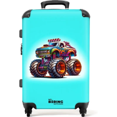 Afbeelding van NoBoringSuitcases.com Grote koffer Illustratie van een monstertruck Kinderkoffer jongen Reiskoffer met 4 wielen Trolley op wieltjes Rolkoffer groot kinderen 60 liter Ruimbagage valies 20kg