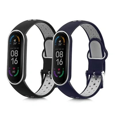Afbeelding van kwmobile 2x horlogebandjes geschikt voor Xiaomi Mi Smart band 6 / 5 bandje Smartwatch bandjes van TPU Activity tracker horloge in zwart grijs donkerblauw wit
