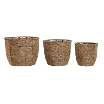 Afbeelding van Plantenbakkenset Home ESPRIT Bruin Vezel Tropisch 31 x 24 cm