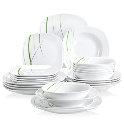 Afbeelding van VEWEET VCW AV02, Aviva tafelservies van porselein, 24 delig, serviesset bevat mueslikommen, dessertborden, eetborden en soepborden, servies voor 6 personen,24 delig