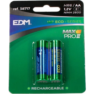 Afbeelding van Oplaadbare Batterijen EDM Max Pro II Eco Series 2600 mAh AA HR6 1,2 V (2 Stuks)