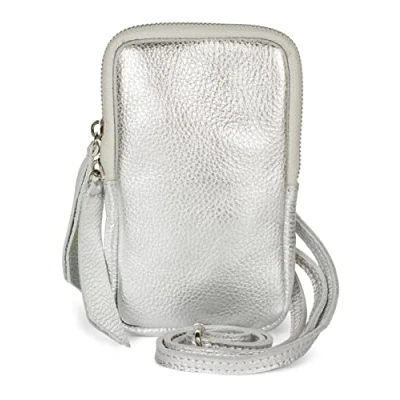 Afbeelding van styleBREAKER dames leren mobiele schoudertas met gekorreld oppervlak, rits, echt leer mini tas 02012374, Kleur:Goud