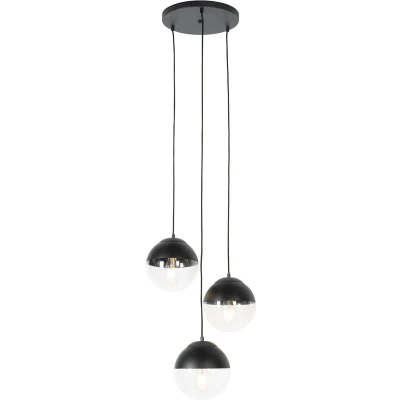 Afbeelding van QAZQA eclipse Retro Hanglamp 3 lichts Ø 45 cm Zwart Woonkamer Slaapkamer Keuken