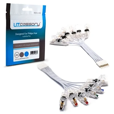Afbeelding van Litcessory Lichtstripcontroller naar 6 SPELD Adapter voor Philips Hue Lightstrip Plus (Bekabeld, Wit STANDARD V3)