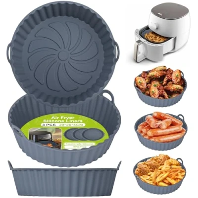 Afbeelding van Alyvisun Air Fryer Silicone Pot, 3 Stuks Airfryer Pan Liners Herbruikbare Heteluchtfriteuse Mand Rond Tray Rack Accessoires Basket voor Fryers, Magnetron, Oven (Grijs)