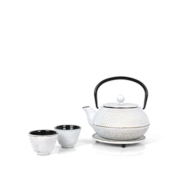 Afbeelding van Echtwerk Gietijzeren theeset Theepot 0.8 l met uitneembaar zeefje onderzetter en 2 theekopjes Vintage stijl Voor losse thee Crème