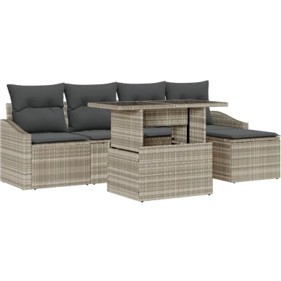Afbeelding van vidaXL 6 delige tuinsofa set met kussens lichtgrijs poly rattan