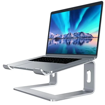 Afbeelding van SOUNDANCE Laptopstandaard, aluminium computerverhoging, ergonomische laptopstandaard voor bureau, metalen houder, compatibel met 10 tot 15,6 inch notebookcomputers, zilver