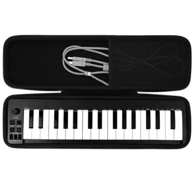 Afbeelding van Khanka Harde reishoes compatibel voor M Audio Keystation Mini 32 MK3 / MK2 draagbare USB MIDI toetsenbordcontroller. (alleen hoesje), Zwart, 44.5x12x4.5cm, Klassiek