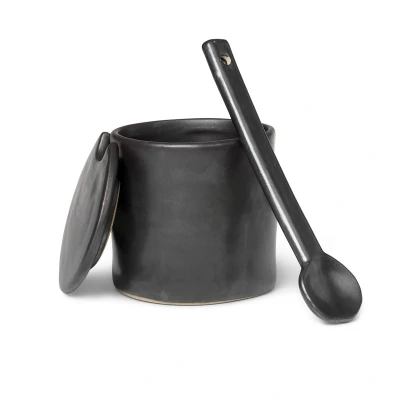 Afbeelding van Ferm Living Flow jampot met lepel Zwart