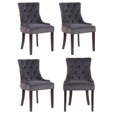 Afbeelding van CLP Set van 4 eetkamerstoelen Aberdeen Donker Bruin Frame Fluweel Grijs