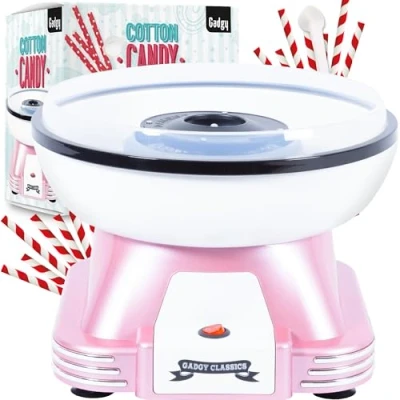 Afbeelding van Gadgy Suikerspinmachine Retro Roze, met 10 Stokjes en Maatlepel Suikerspinmakers Snoep Kinderfeestje Suikerspin Suiker Cotton Candy