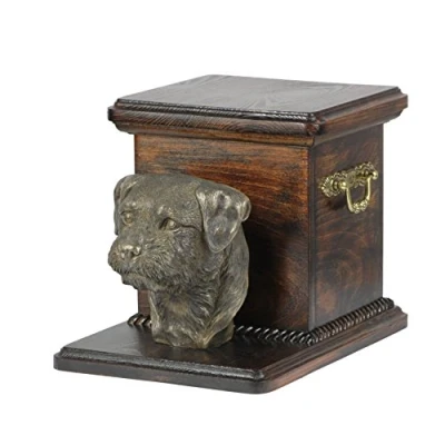 Afbeelding van Art Dog Handgemaakte Aangepaste Hondenherdenkingsurn Koudgegoten Bronzen Hondenkop op Berkenbasis Gepersonaliseerde Hondencrematiedoos 19x31x22cm Border Terriër