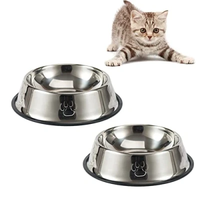 Afbeelding van Kattenvoerkom, kittenkommen, antislip roestvrijstalen voerbakken voor huisdieren, set van 2, metalen kattenkommen geschikt kattenwaterbak en voerbak, valbestendig gemakkelijk schoon te maken