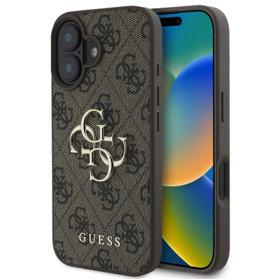 Afbeelding van Guess iPhone 16 Backcover hoesje 4G PU big Logo Bruin