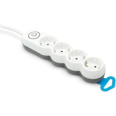 Afbeelding van Garza Power stekkerdoos met 4 stopcontacten, schakelaar, plat stopcontact, meervoudige 1,4 m, kinderbeveiliging, wit, designserie
