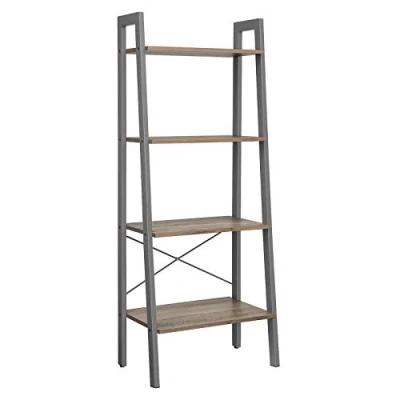 Afbeelding van VASAGLE Staand rek, boekenkast, ladderrek met 4 niveaus, metaal, stabiel, eenvoudige montage, voor woonkamer, slaapkamer, keuken, industrieel design, grijs grijs, LLS44MG,Groot