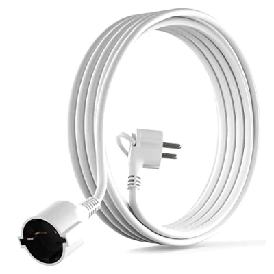 Afbeelding van MutecPower 3 Meter schuko Verlengkabel met Platte Stekker Kwaliteits Kunststof Geaarde verlenging 90 Hoekstekker &amp; Schukodoos tot 250V 16A IP20 3m Wit
