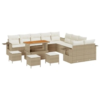 Afbeelding van vidaXL 14 Delige Tuin Sofa Set met Kussens Beige Poly Rattan Acacia