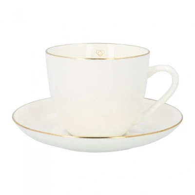 Afbeelding van HOMLA Auro porseleinen cappuccino kop 210 ml koffiekop met schotel kopjes vintage wit gouden rand