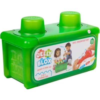 Afbeelding van Jelly Blox Stash &amp; Stack (2 in1 opbergdoos), constructiespeelgoed vanaf 2 jaar, met 30 sensorische bouwstenen, voor kinderen