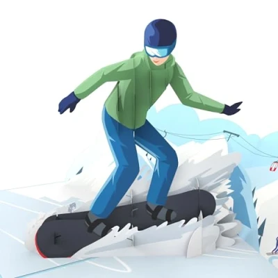 Afbeelding van MOKIO® Pop Up Kaart Snowboarder 3D wenskaart voor een verjaardag