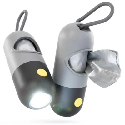 Afbeelding van greate 2x poepzakdispenser met zaklamp &amp; karabijnhaak voor hondenriem hondenpoepzakdispenser incl. 30 poepzakjes
