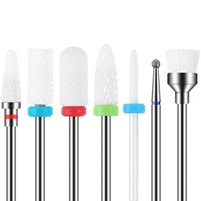 Afbeelding van Maquita Professionele keramische nagelfreesbitjes, 7 stuks, voor het professioneel verwijderen van gel en acryl, nagelriem, diamant, wolfraamcarbide, nagelboorgereedschap manicure pedicure, geschikt thuisgebruik, een geweldig cadeau (wit)