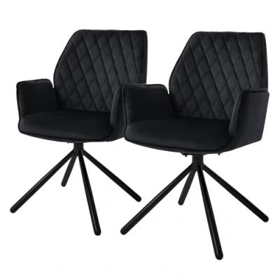 Afbeelding van ML Design eetkamerstoelen set van 2 fluweel zwart, woonkamerstoel met armleuning en rugleuning, draaistoel, gestoffeerde