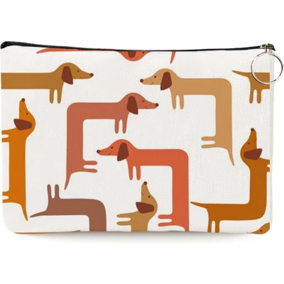 Afbeelding van teckel etui toilettas make up tas linnen wit hond 25x17cm teckelprint kromme
