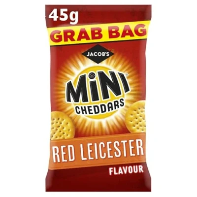 Afbeelding van Jacob&#039;s Mini Cheddars Rode Leicester Grijpzak 30 x 45g zakken (236kcals per pak)