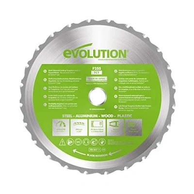 Afbeelding van Evolution Power Tools F255TCT (Fury) TCT zaagblad met 24 tanden voor meerdere materialen, zaagt hout, metaal, kunststof en meer, 255 mm