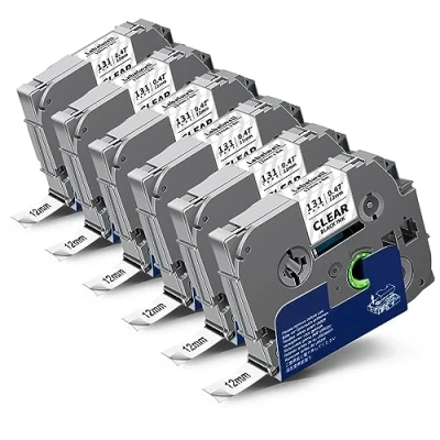 Afbeelding van 6x Labelwell Zwart op Transparant 12 mm x 8 m compatibel voor Brother TZe131 TZe 131s TZ 131 Transparante labeltape Ptouch PT H110 H107b H100lb 1000 1010 D400 D600
